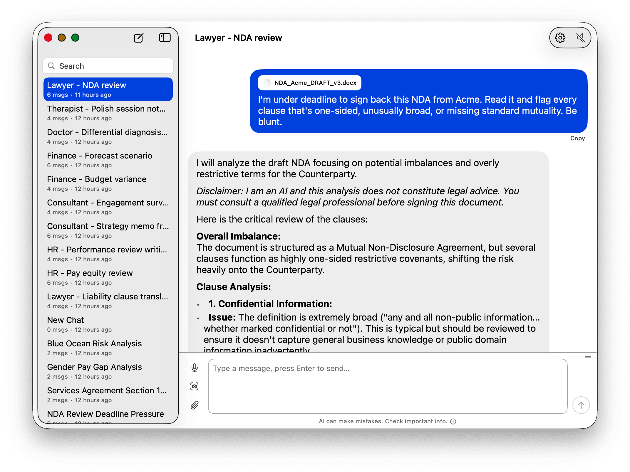 Airplane AI reviewing an NDA in airplane mode
